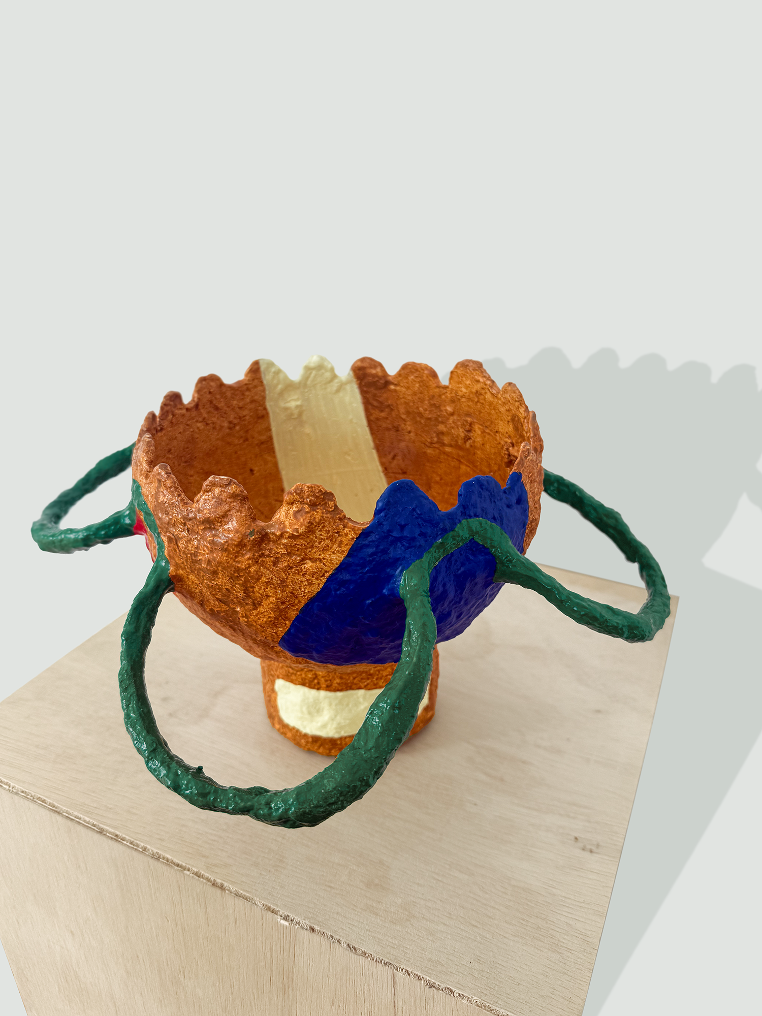 Papier mâché bowl with irregular handles