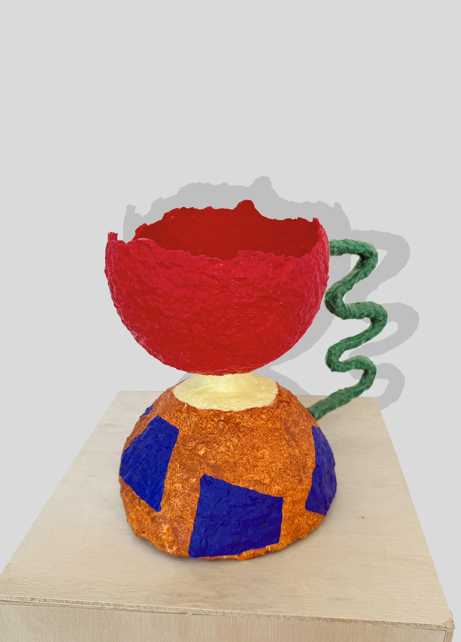 Papier mâché small vase with zig zag handle