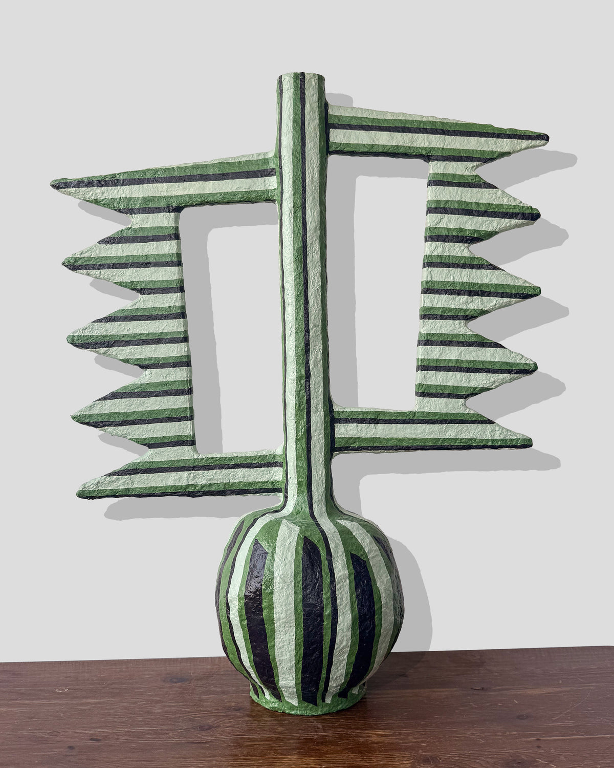 A hand-painted pulp vase with geometric pattern created by artist Meritxell Claverol
