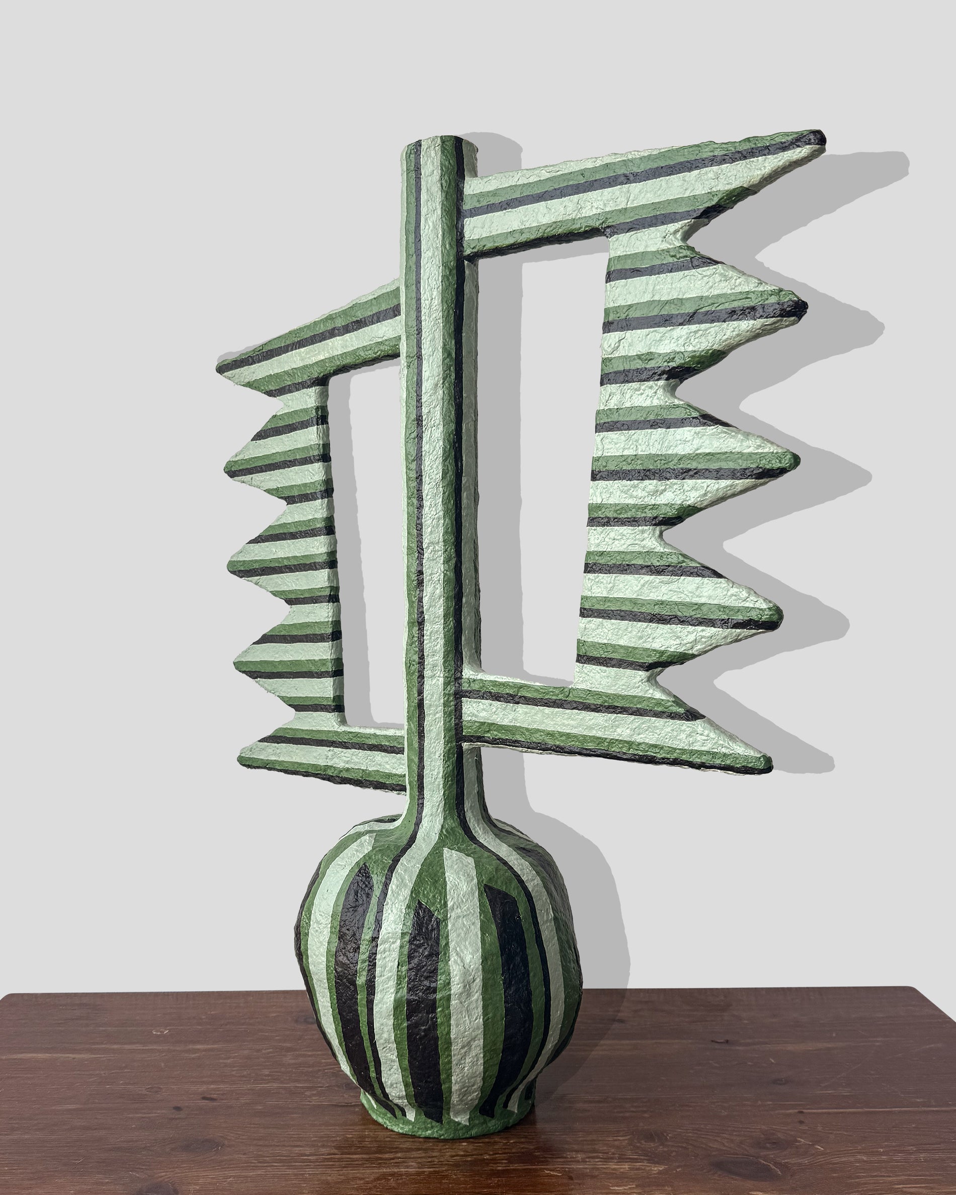 A hand-painted pulp vase with geometric pattern created by artist Meritxell Claverol