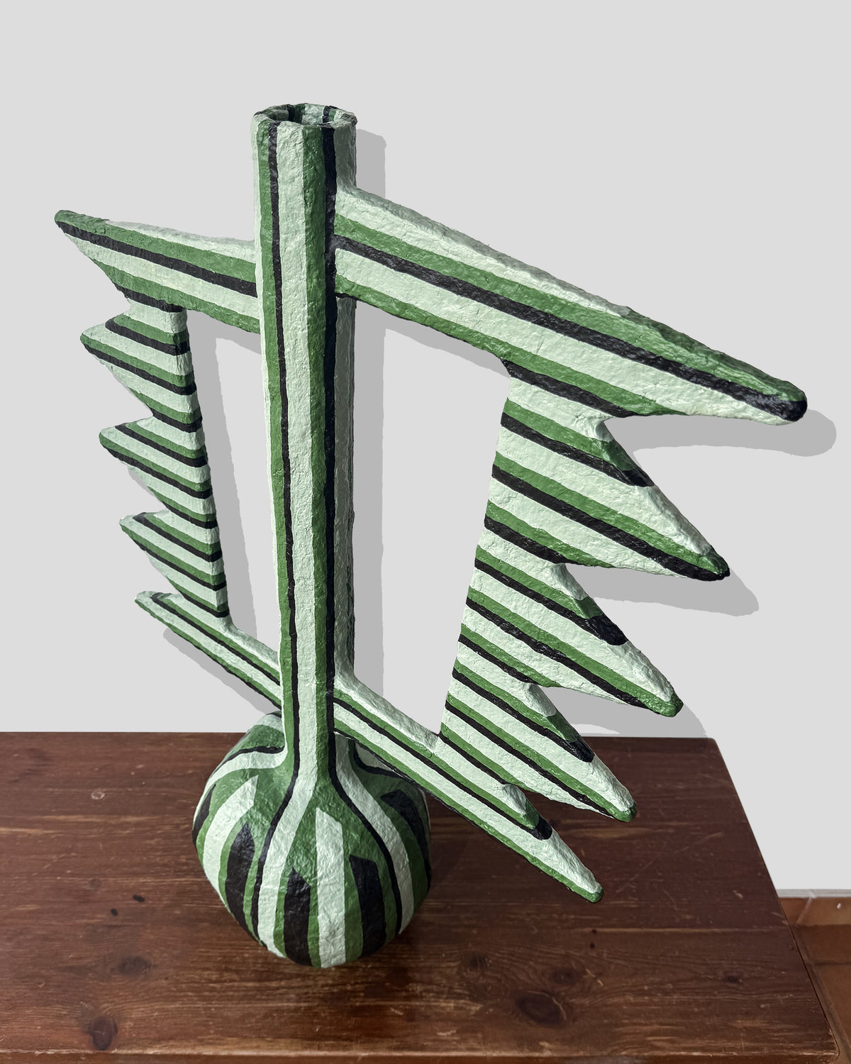A hand-painted pulp vase with geometric pattern created by artist Meritxell Claverol